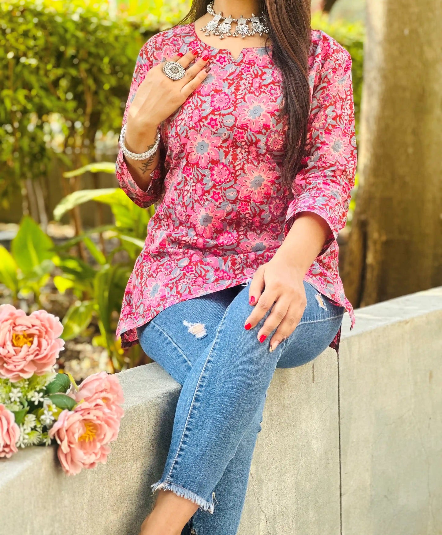 Gulabi Jaipuri Hand Printed Kurta