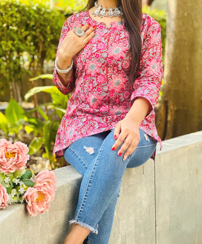 Gulabi Jaipuri Hand Printed Kurta