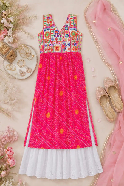 Rosy Pink Bandhej Gulnaz Embroidered Kurta
