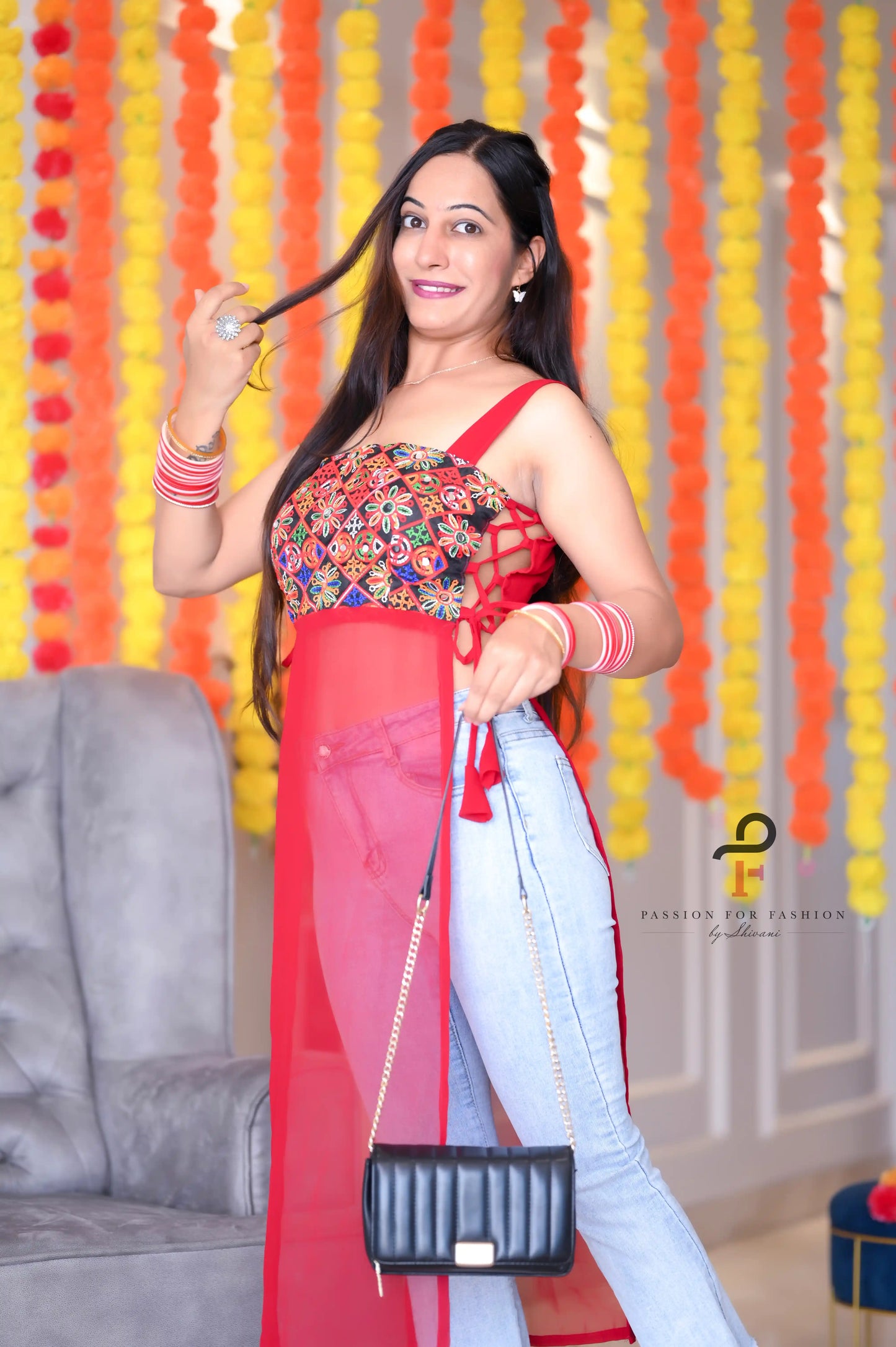 Hot Red Dori Gamti Gulnaz Kurta