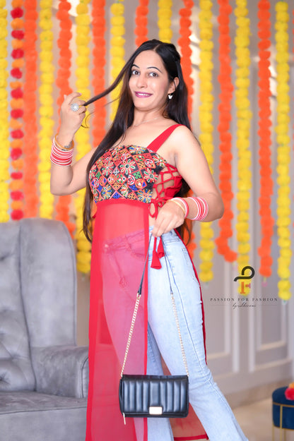 Hot Red Dori Gamti Gulnaz Kurta
