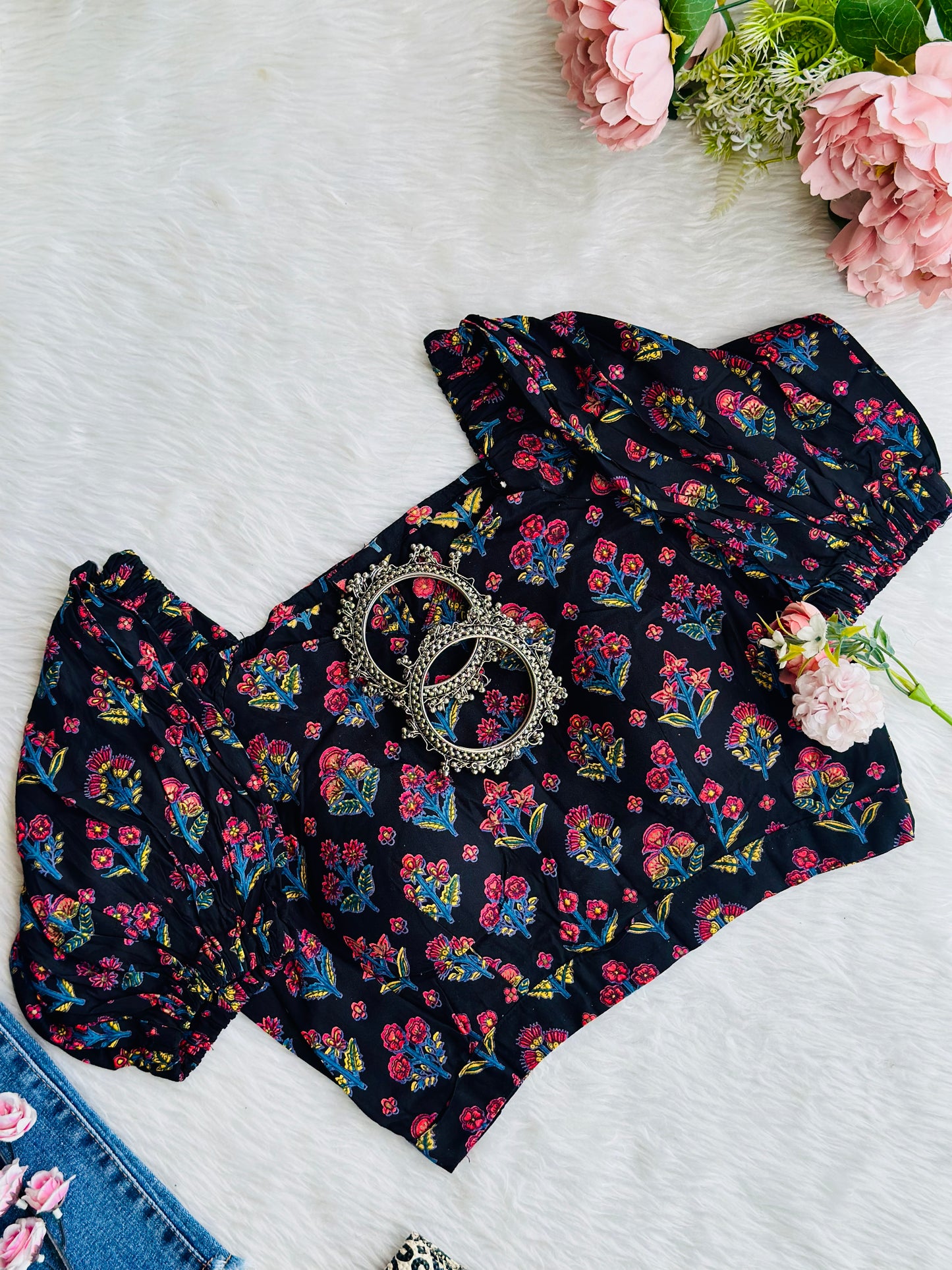 Black Puff Sleeve Blouse