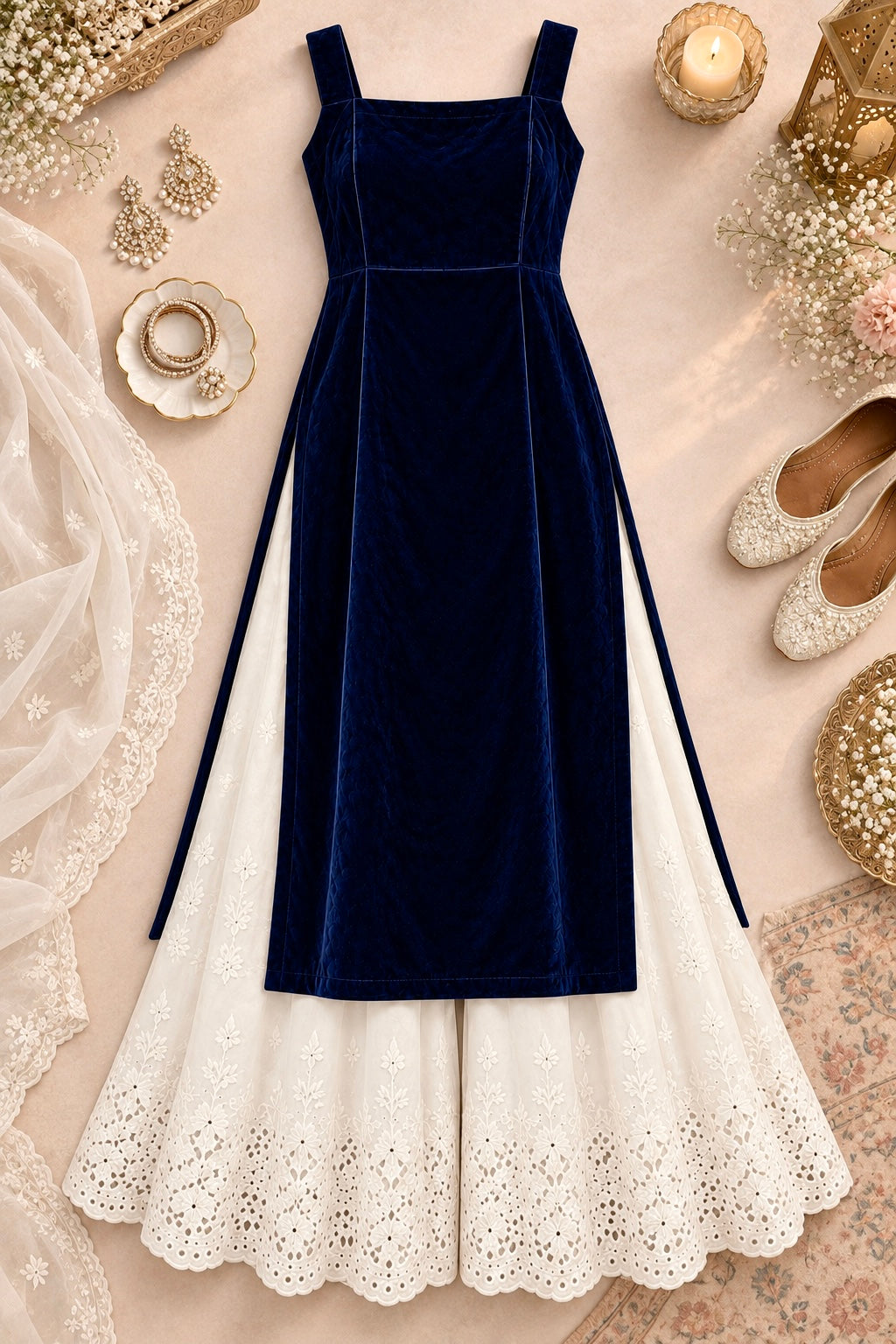 Royal Blue Velvet Gulnaz Kurta