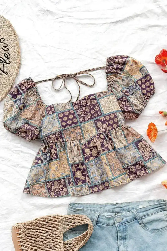 Vintage Mosaic Charm Peplum Top