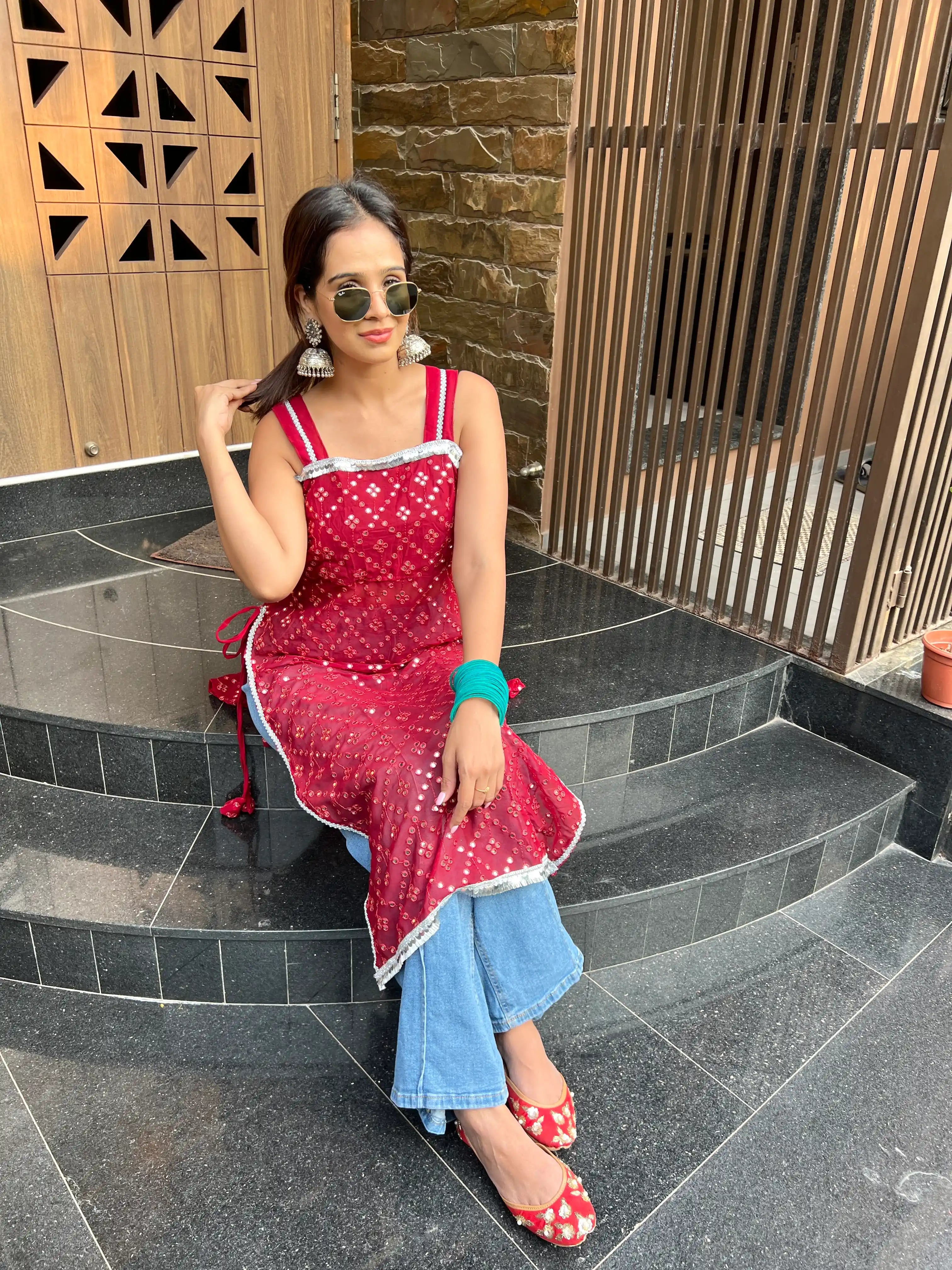 Fenil’s Scarlet Maroon Mirror Gulnaz Kurta