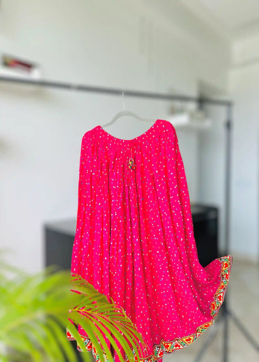 Pink Bandhej Jaipuri Twirl Skirt - Passion for Fashion by Shivani