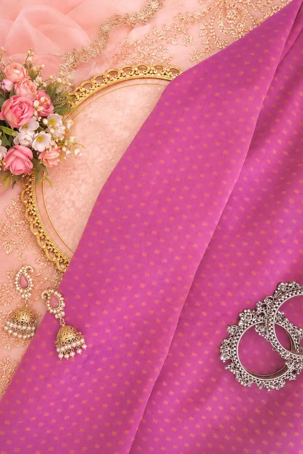 Rose Pink Textured Farsi Suit Set