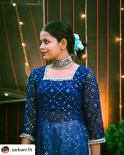 Royal Blue Mirror Gulnaz Kurta