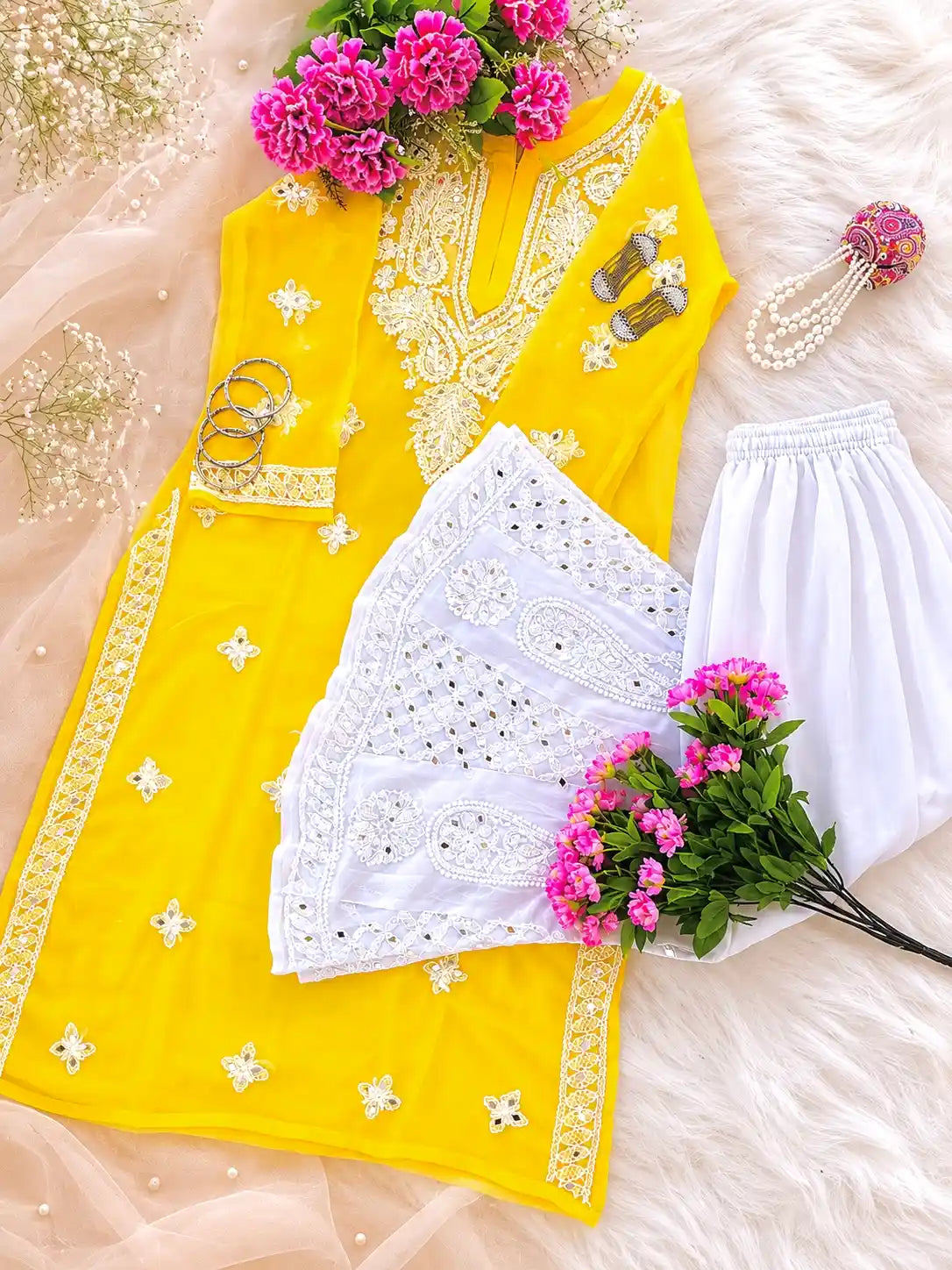 Classic Yellow Rooh Chikan Kurta