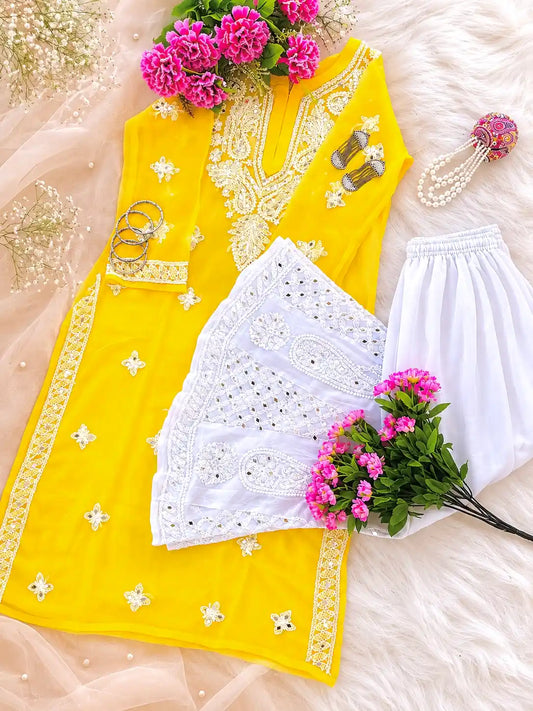 Classic Yellow Rooh Chikan Kurta