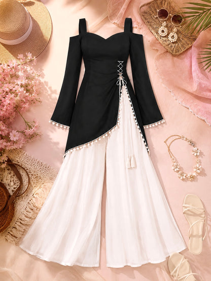Black Sweetheart Neck Corset Kurti