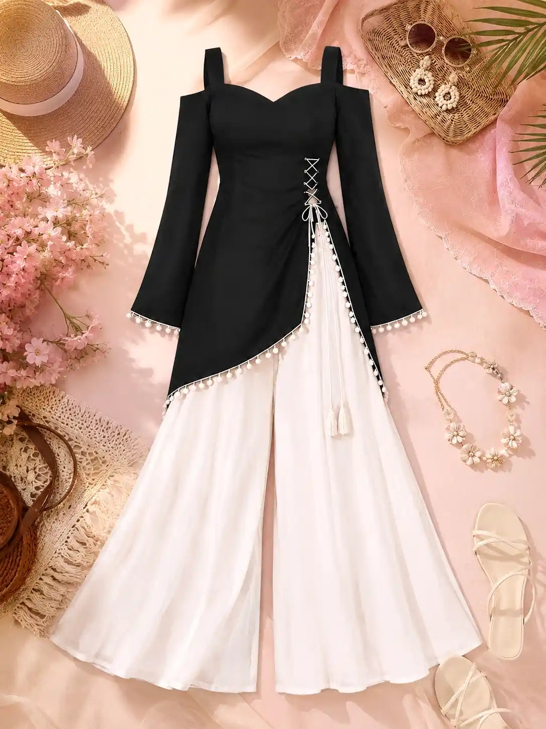Black Sweetheart Neck Corset Kurti