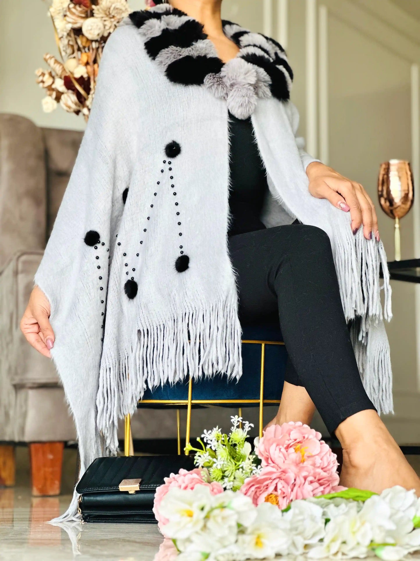 Soft Grey Fur Winter Cape