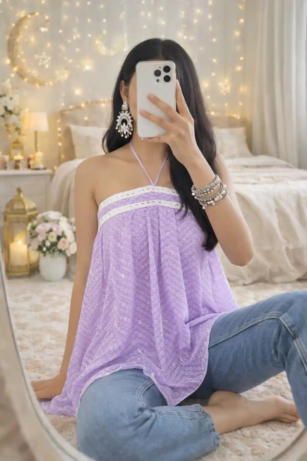 Shimmer Lilac Gulnaz Embroidered Kurta