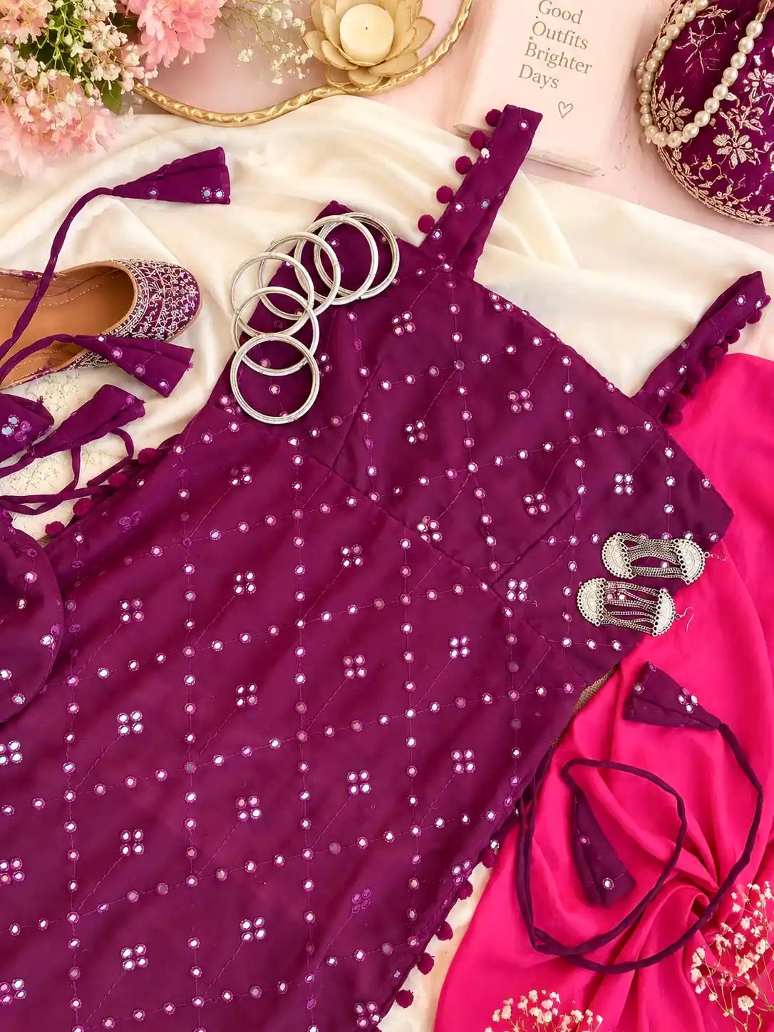 Shimmer Wine Embroidered Gulnaz Kurta