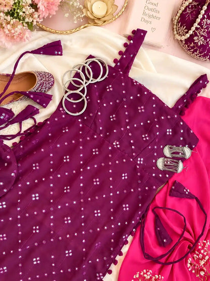 Shimmer Wine Embroidered Gulnaz Kurta