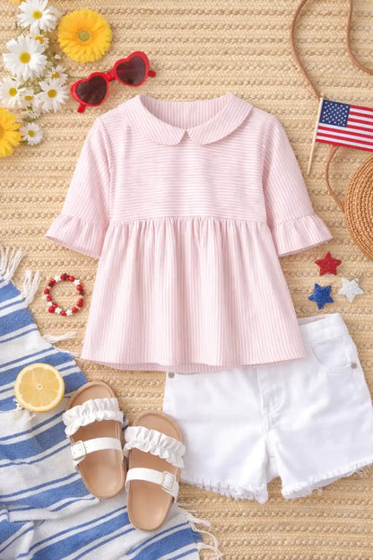 Classic Stripe Cute Collar Peplum Top