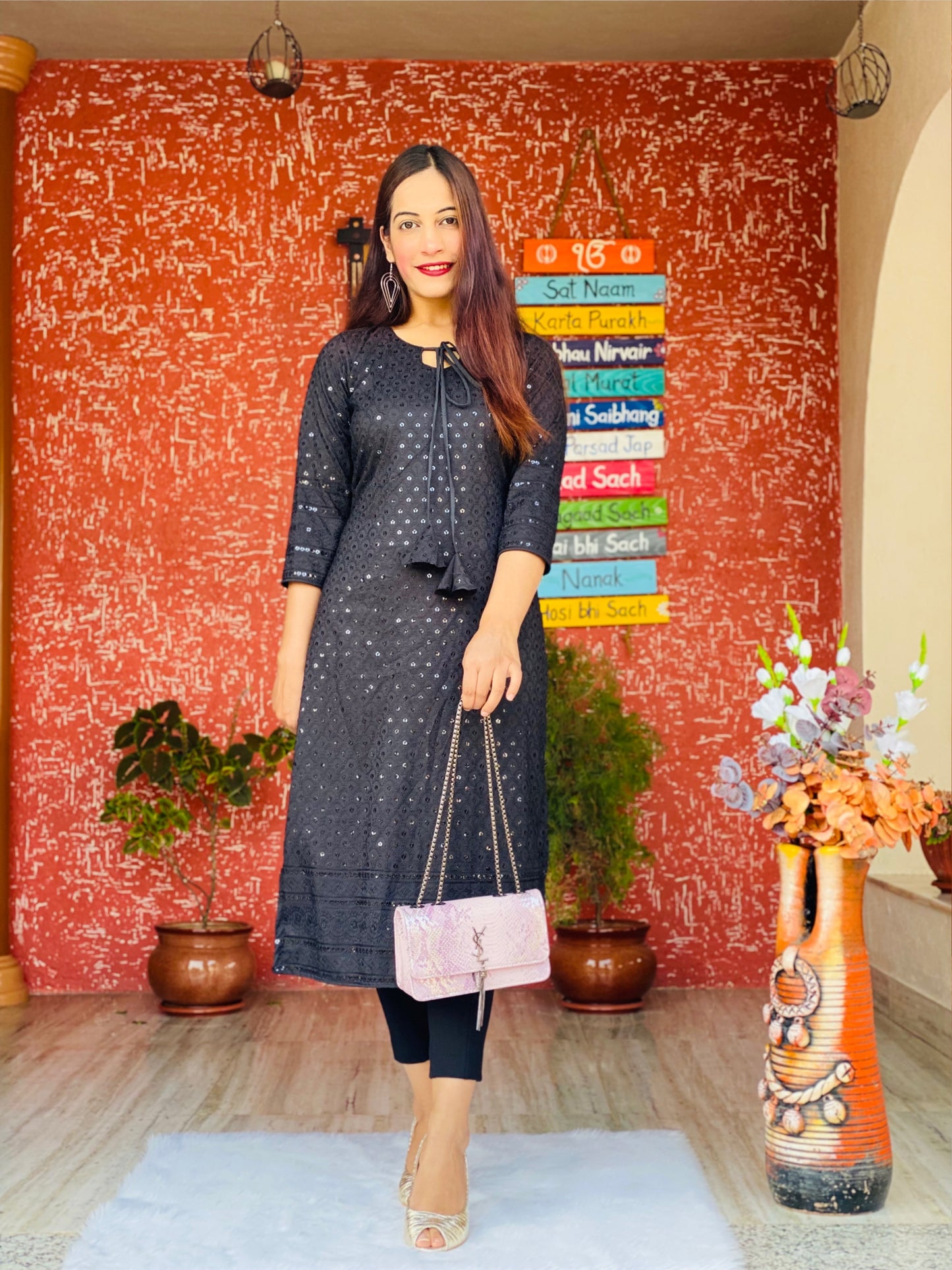 Gulnaz Black Sequin Embroidered Kurta