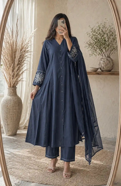 Meher Charcoal Embroidered Suit Set