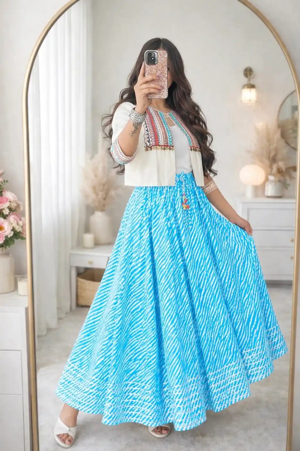 Blue Lehriya Jaipuri Skirt