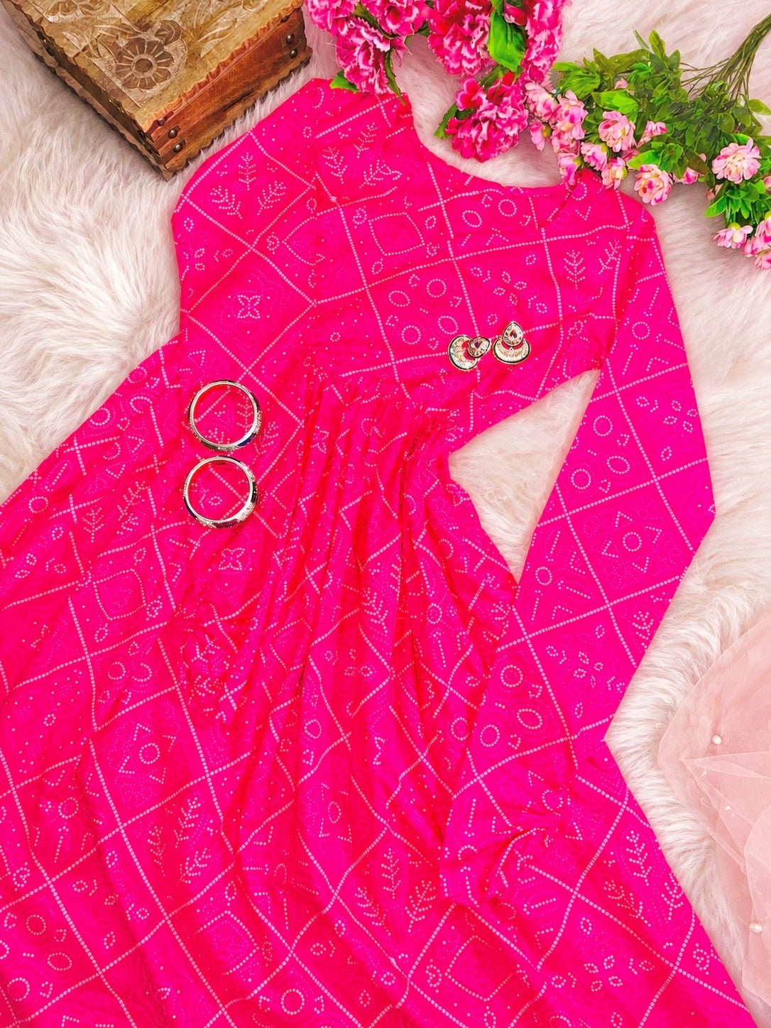 Mulmul Bandhej Jaipuri Twirl Kurta