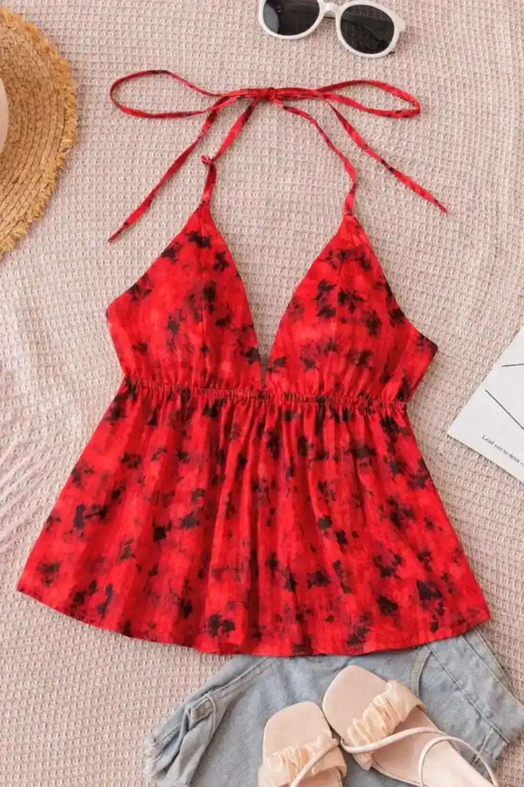 Red Tie Dye Halter Neck Top