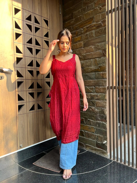 Swati's Scarlet Maroon Sequence Gulnaz Kurta