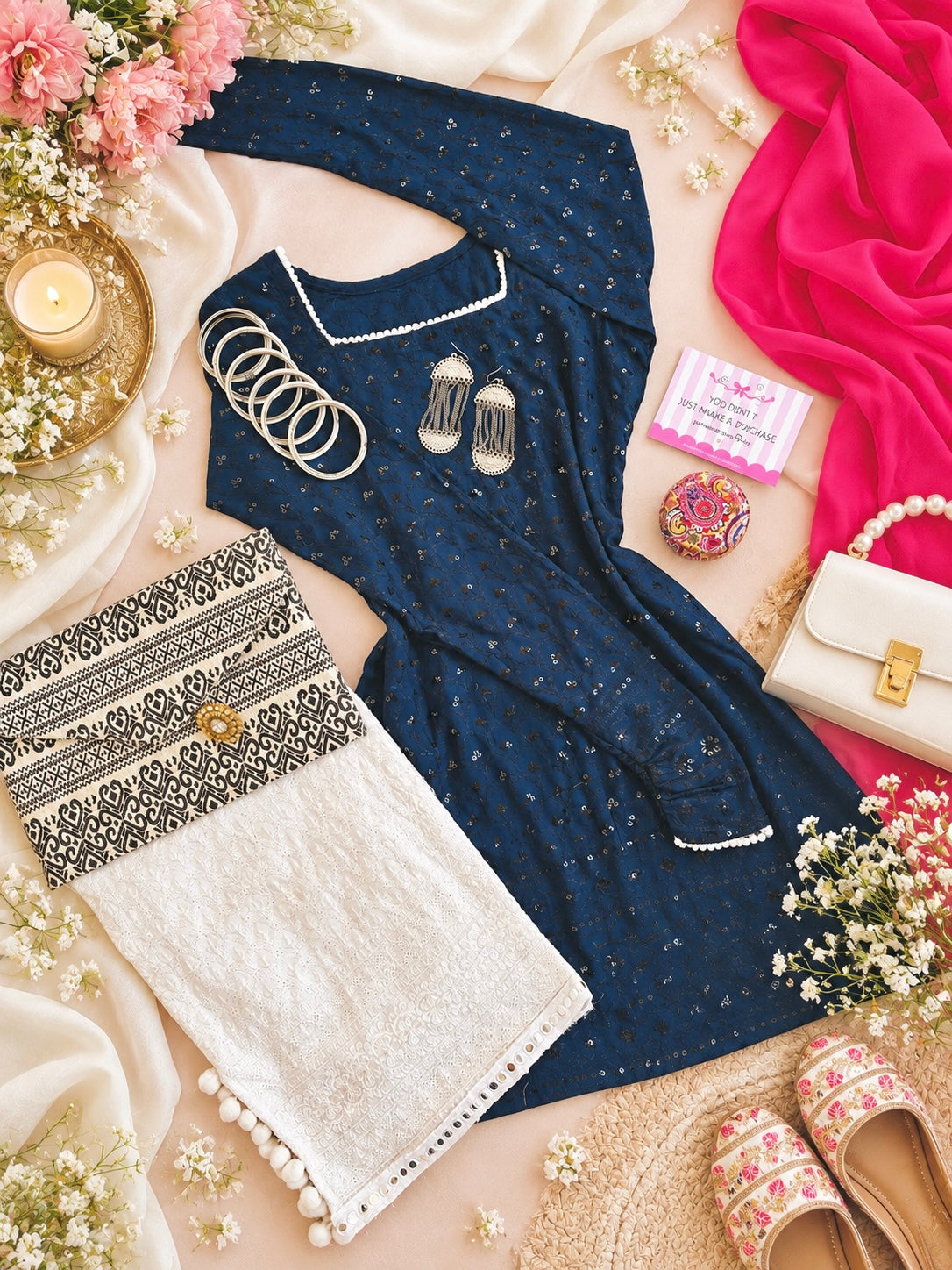 Gulnaz Blue Sequin Embroidered Kurta