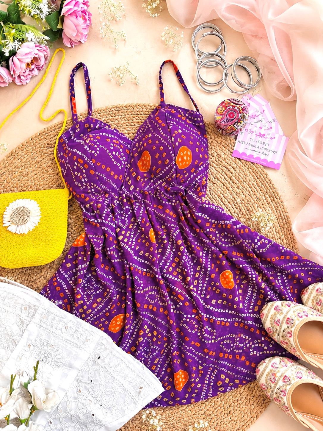 Bloom Purple Bandhej Peplum Top