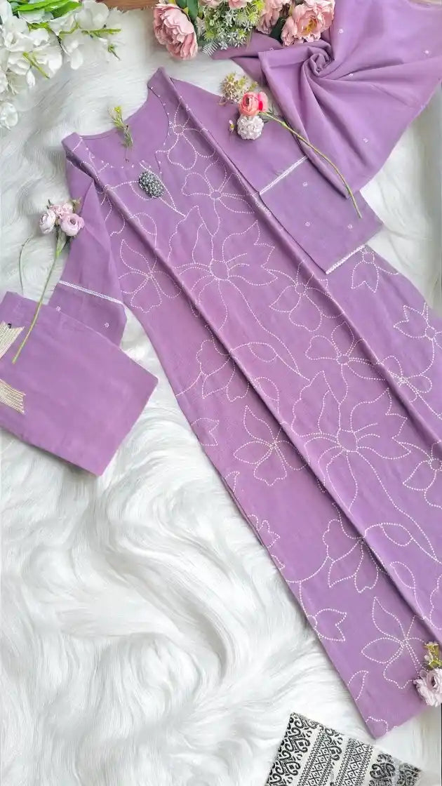 Pastel Lilac Embroidered Suit Set