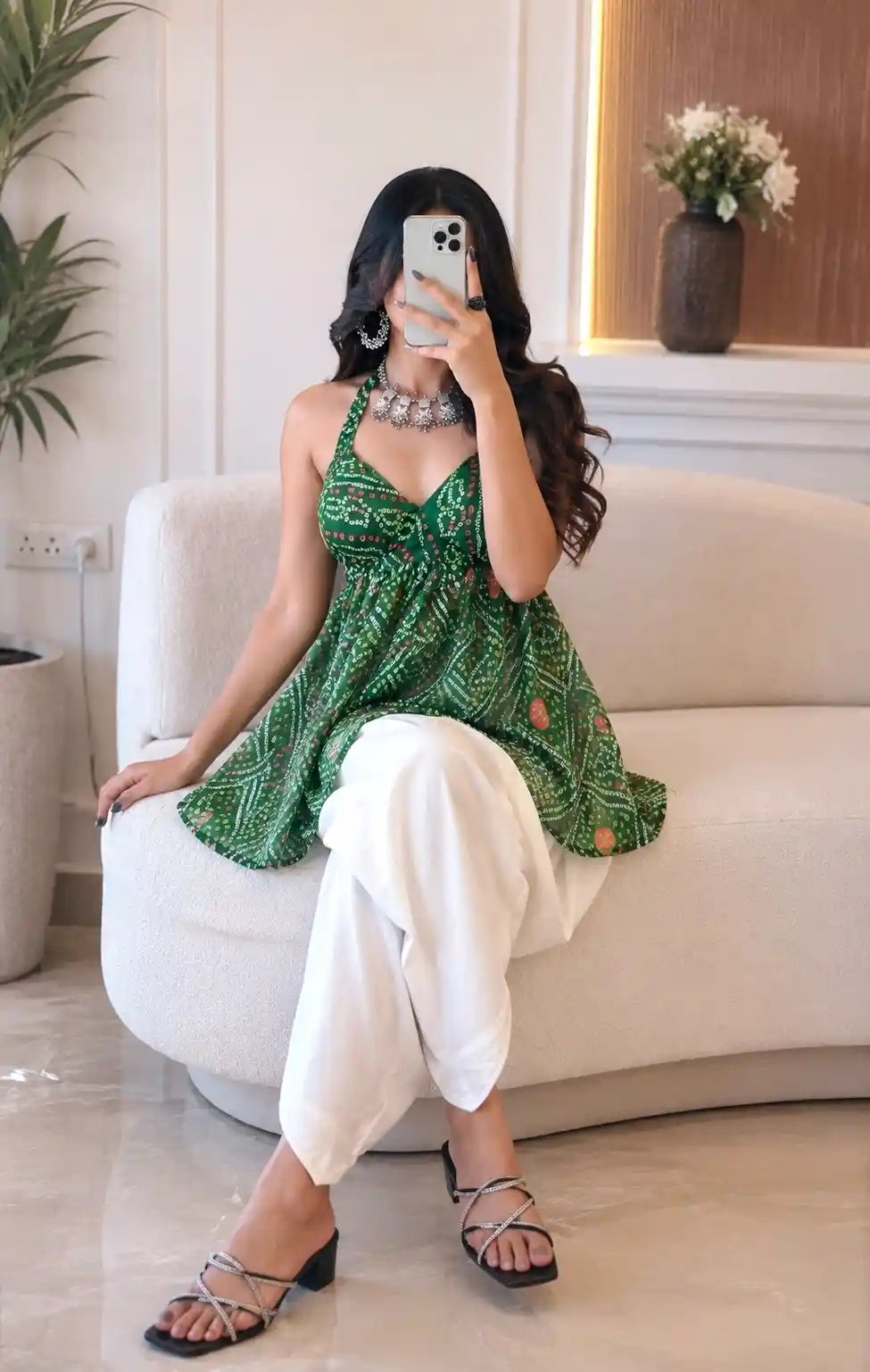 Green Bandhej Gulnaz Peplum Top