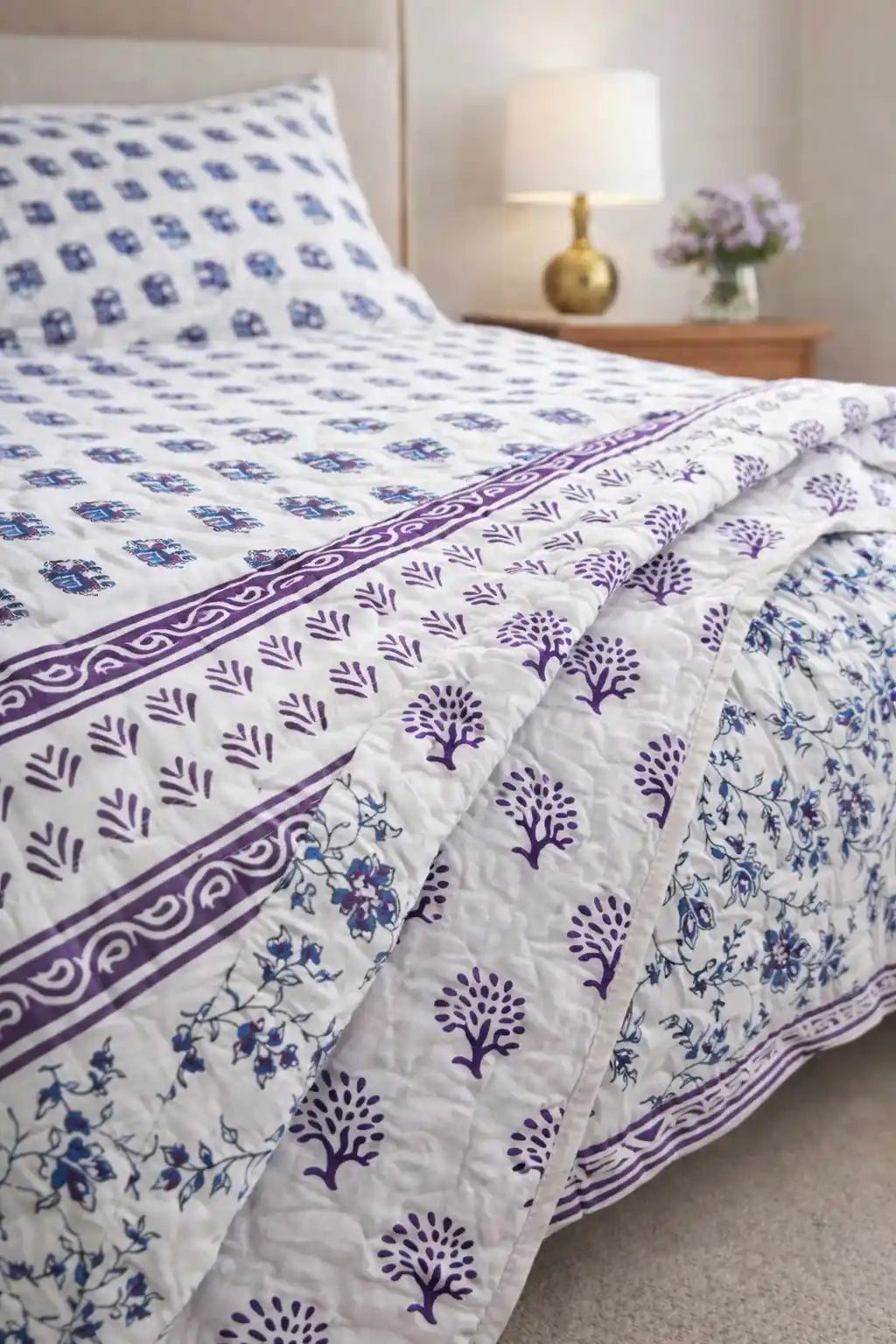 Reversible Jaipuri Block Cotton Quilt