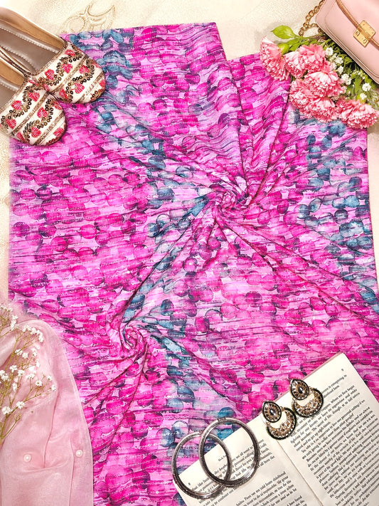 Fuchsia Pink Abstract Embroidered Fabric Cut