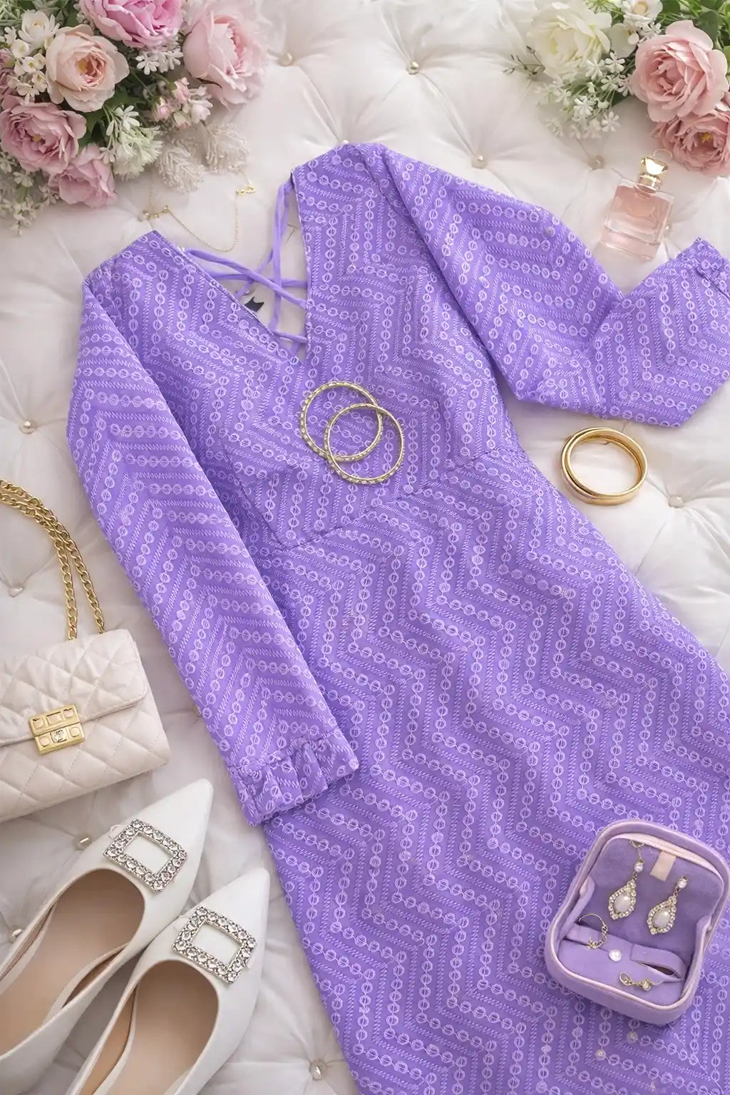Embroidered Lilac Dori Gulnaz Kurta