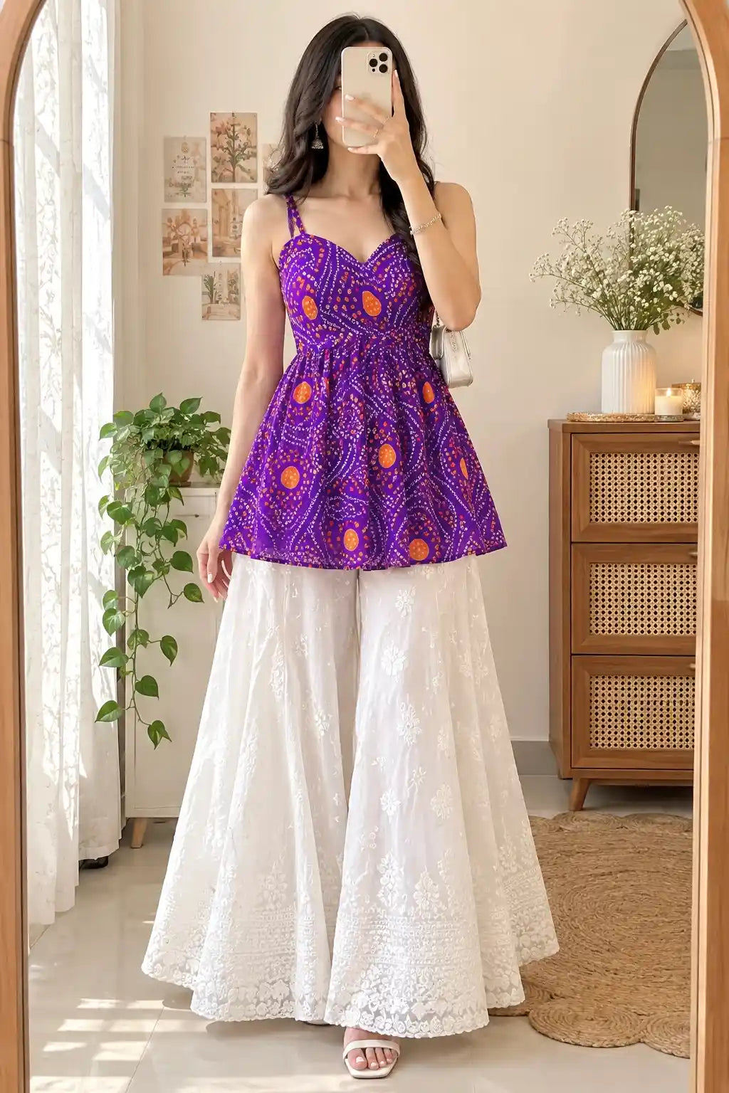 Bloom Purple Bandhej Peplum Top