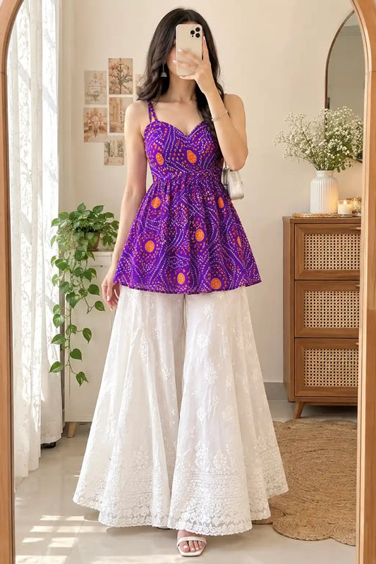 Bloom Purple Bandhej Peplum Top