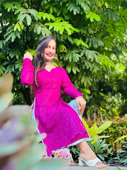 Bitter Wine Embroidered Gulnaz Kurta