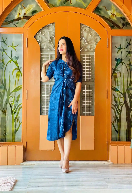 Indigo Blue Collar Dress - Passion for Fashion by Shivani