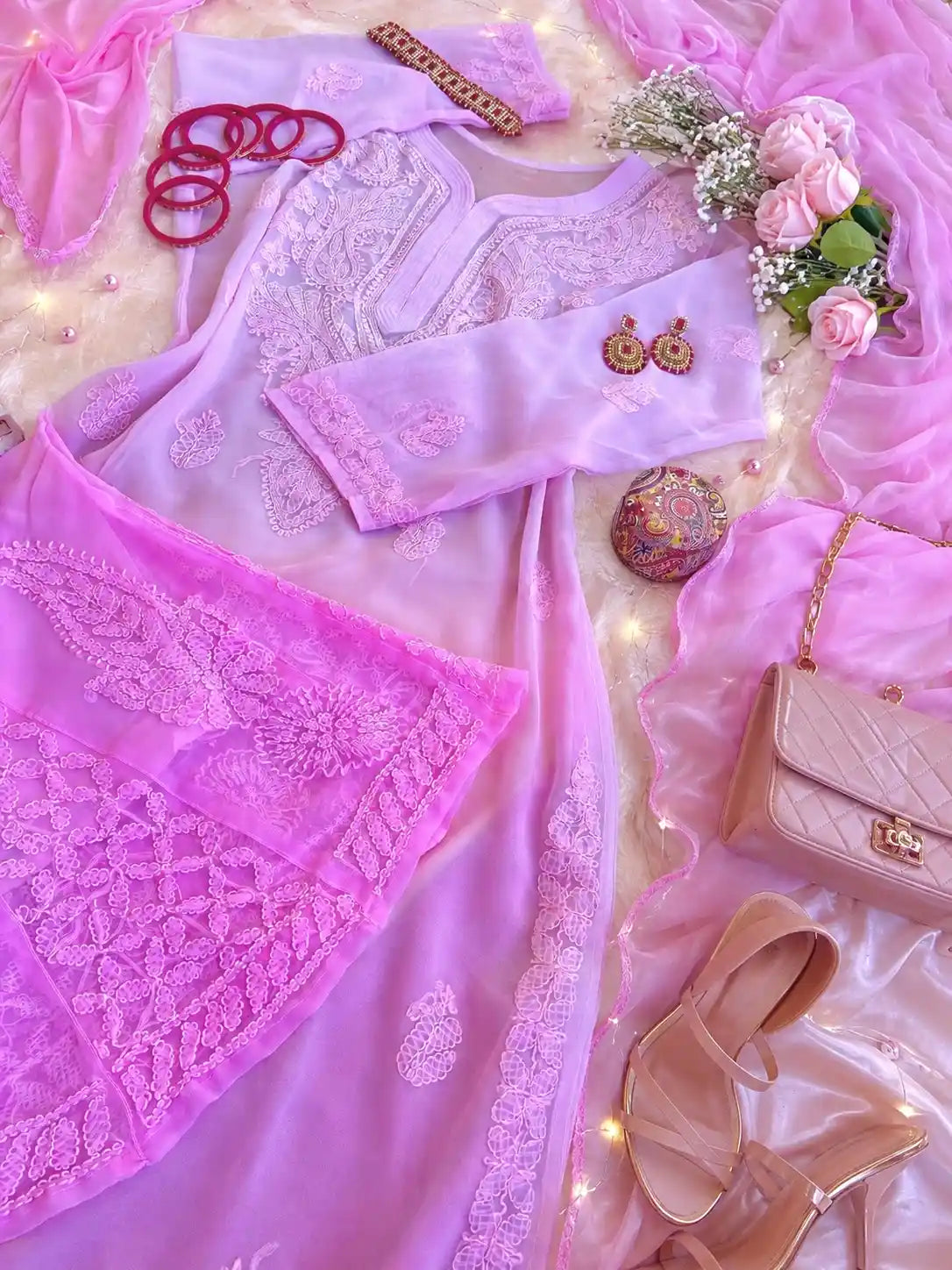 Blush Pink Nazakat Chikan Noor Set