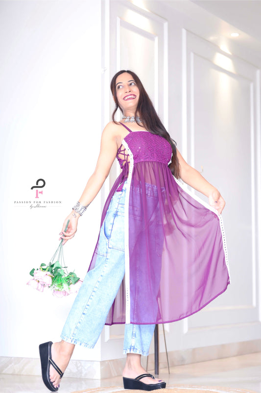 Rosy Wine Gulnaz Embroidered Kurta