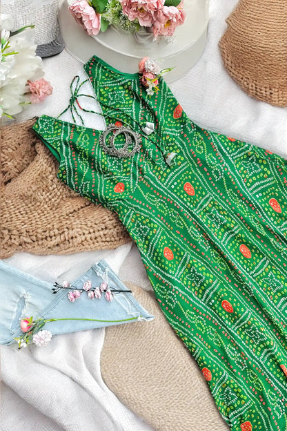 Bandhej Green Twirl Gulnaz Kurta