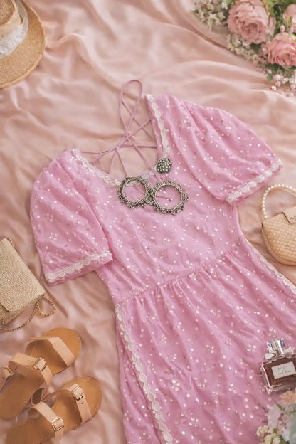 Gulnaz Pink Embroidered Short Kurta