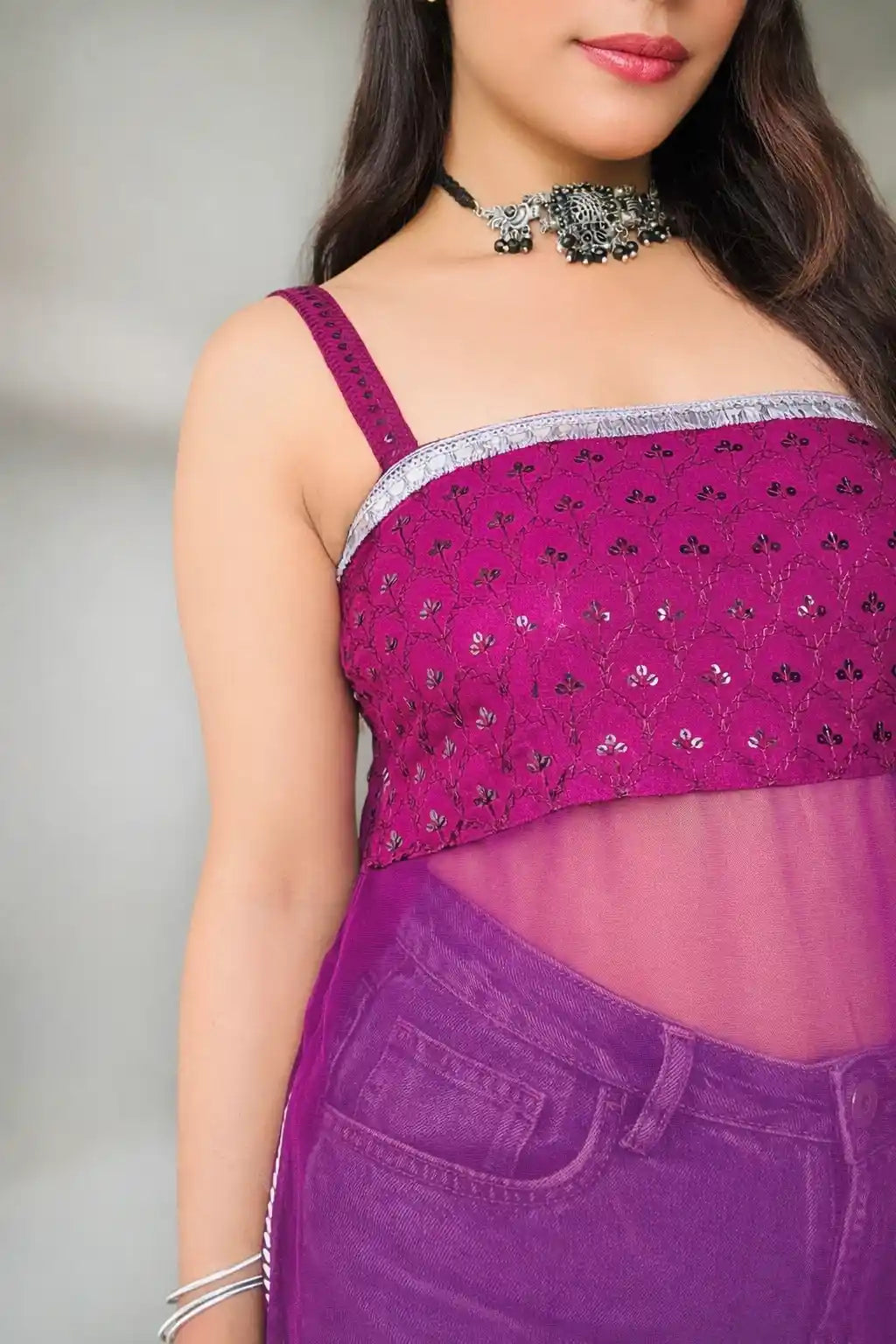 Ruhani Wine Embroidered Gulnaz Kurta