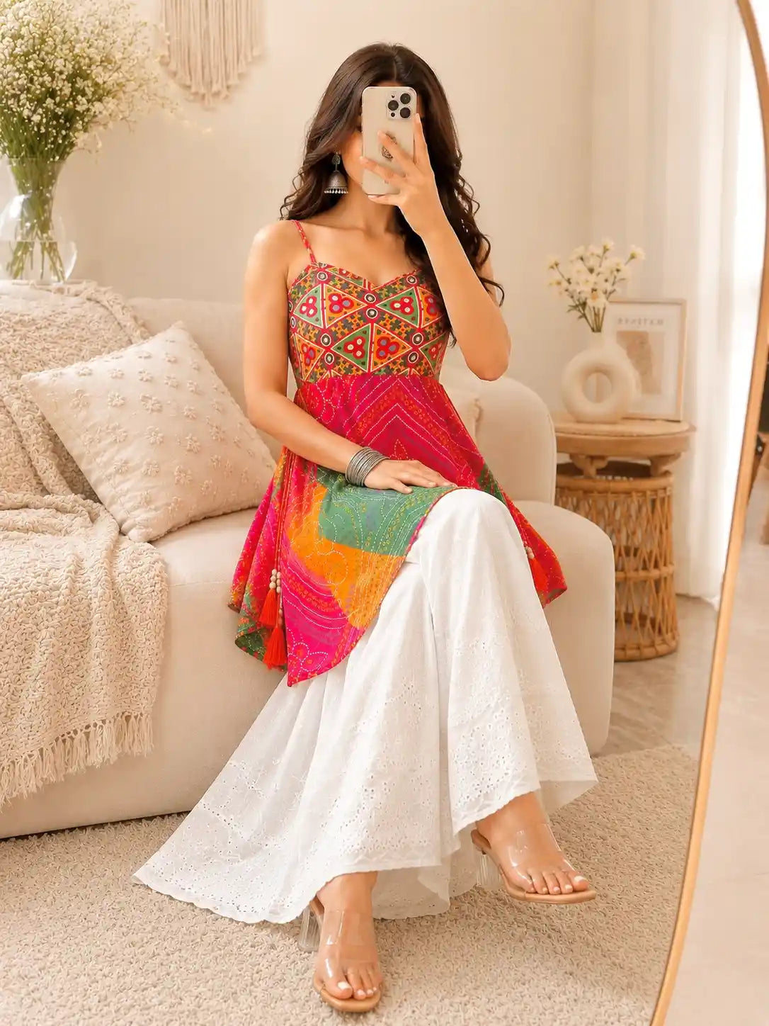 Boho Bloom Bandhej Short Kurti