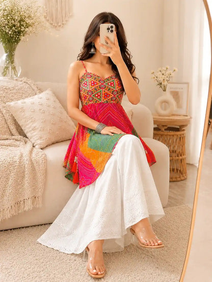 Boho Bloom Bandhej Short Kurti