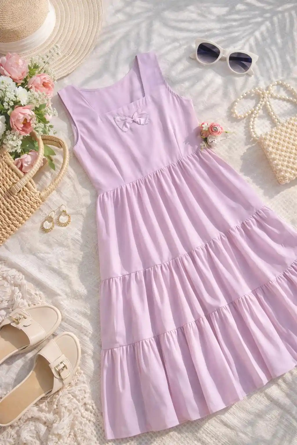 Blush Lilac Bow Gulnaz Frill Kurta