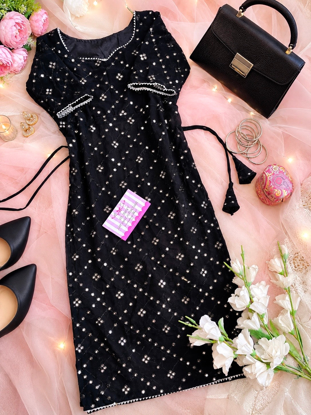 Classy Black Mirror Embroidered Gulnaz Kurta