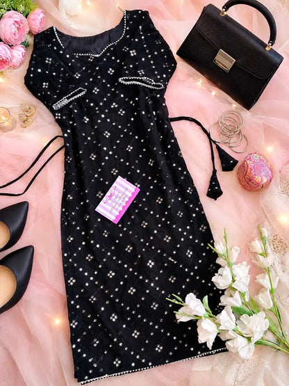 Classy Black Mirror Embroidered Gulnaz Kurta