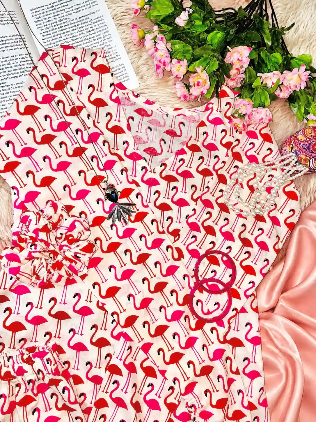 Meher Boho Flamingo Print Ethnic Set