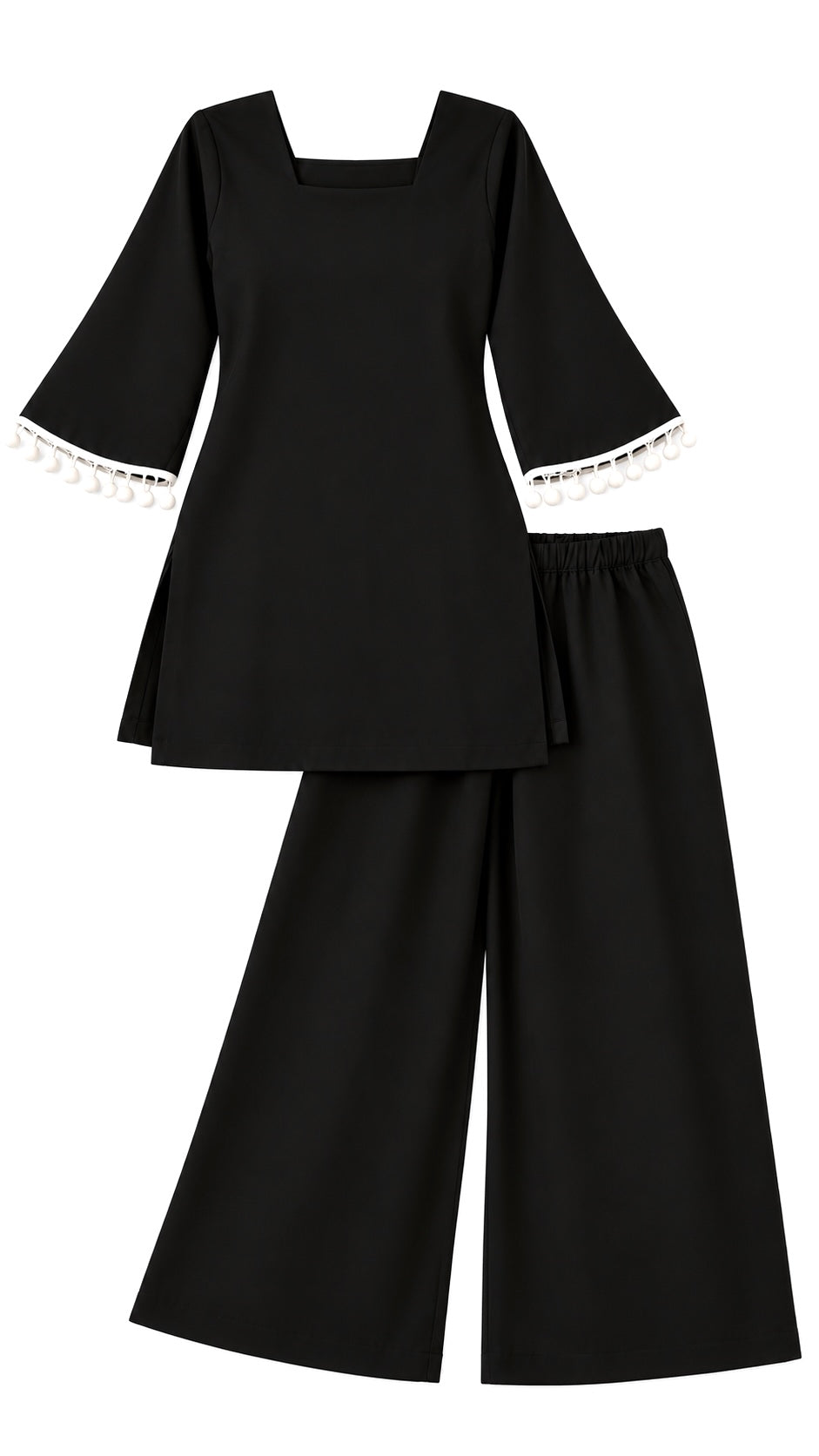 Black Pom Pom Kurta Set